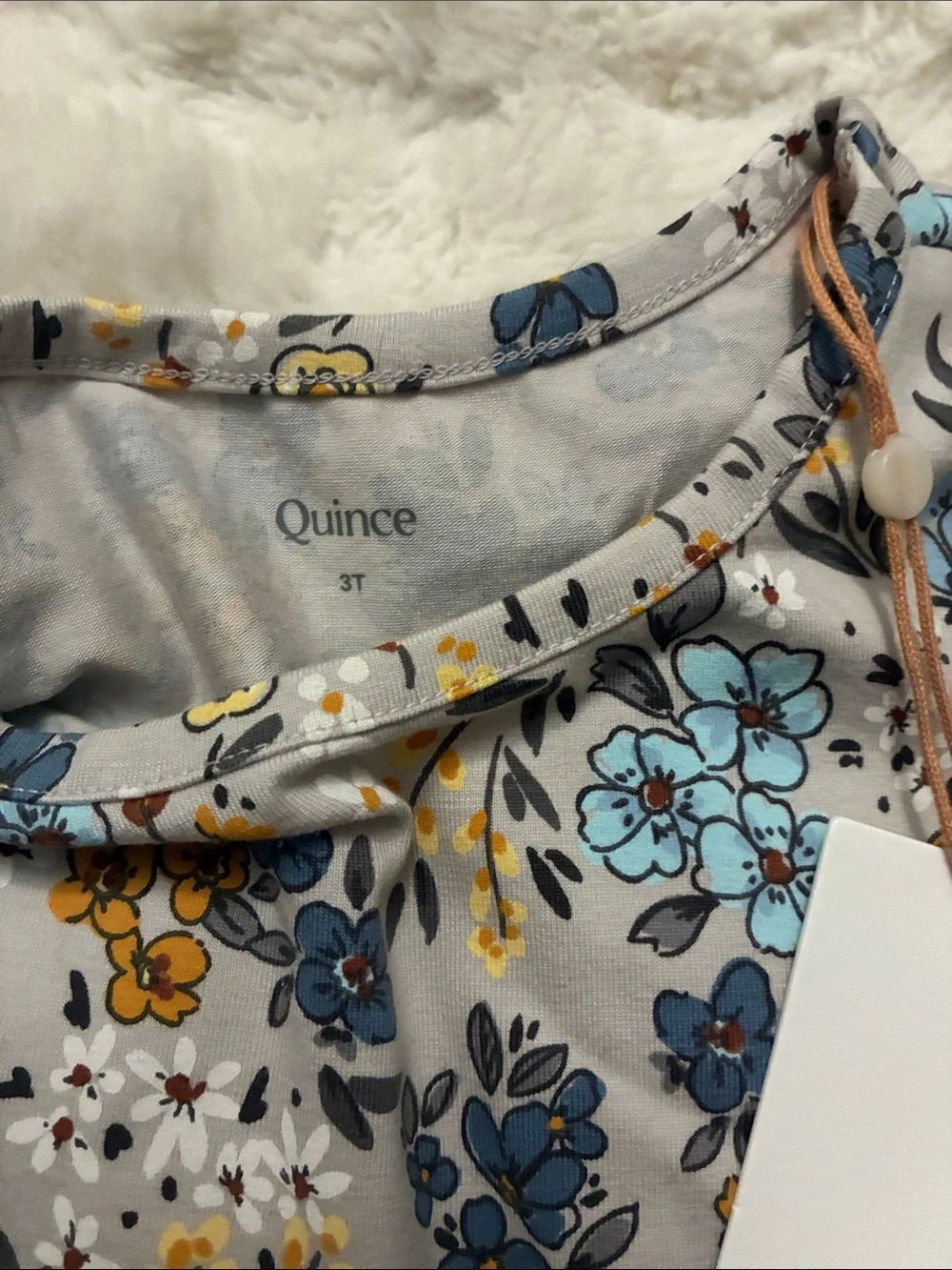 Quince Girls' Gray Floral Dress with Blue & Mustard Accents